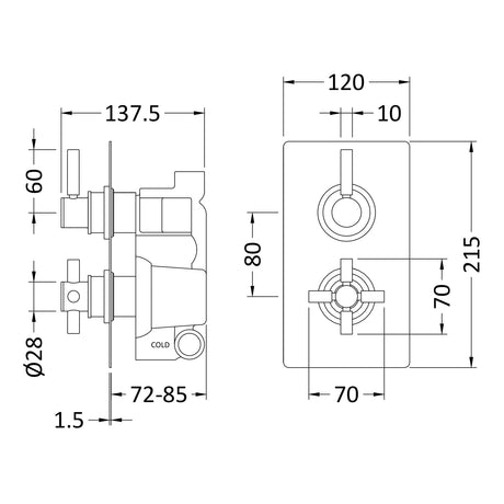 Hudson Reed Tec Pura 2 Outlet Thermostatic Concealed Shower Valve With Diverter Chrome A3007 LD
