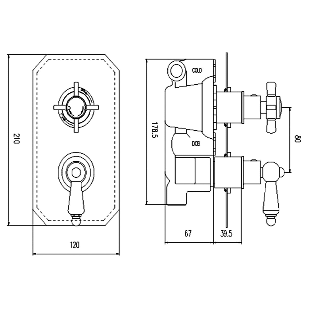 Nuie Edwardian Traditional 1 Outlet Thermostatic Concealed Shower Valve Chrome A3033 LD