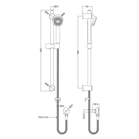 Nuie Multi-Function Sliding Rail Kit & Elbow Outlet, Adjustable Brackets Chrome A3040 LD