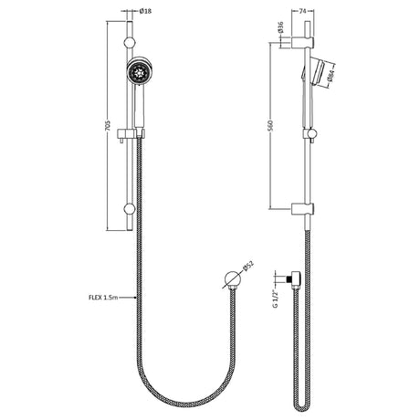 Hudson Reed Linear Multi-function Sliding Rail Kit & Elbow Outlet Chrome A3043 LD