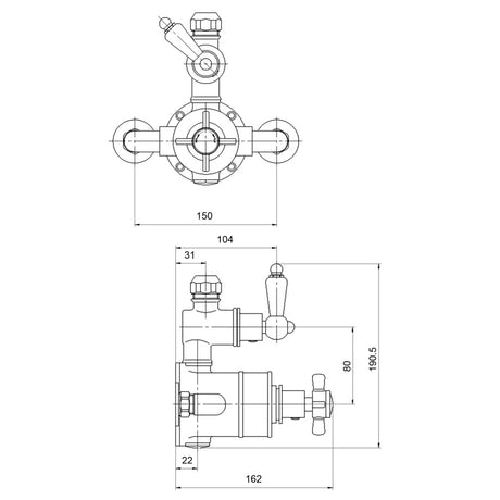 Nuie Edwardian Traditional 1 Outlet Thermostatic Exposed Shower Valve Chrome A3056 LD