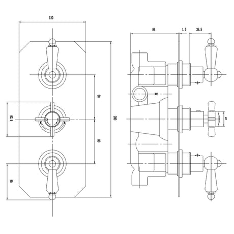 Nuie Edwardian Traditional 2 Outlet Thermostatic Concealed Shower Valve Chrome A3057 LD