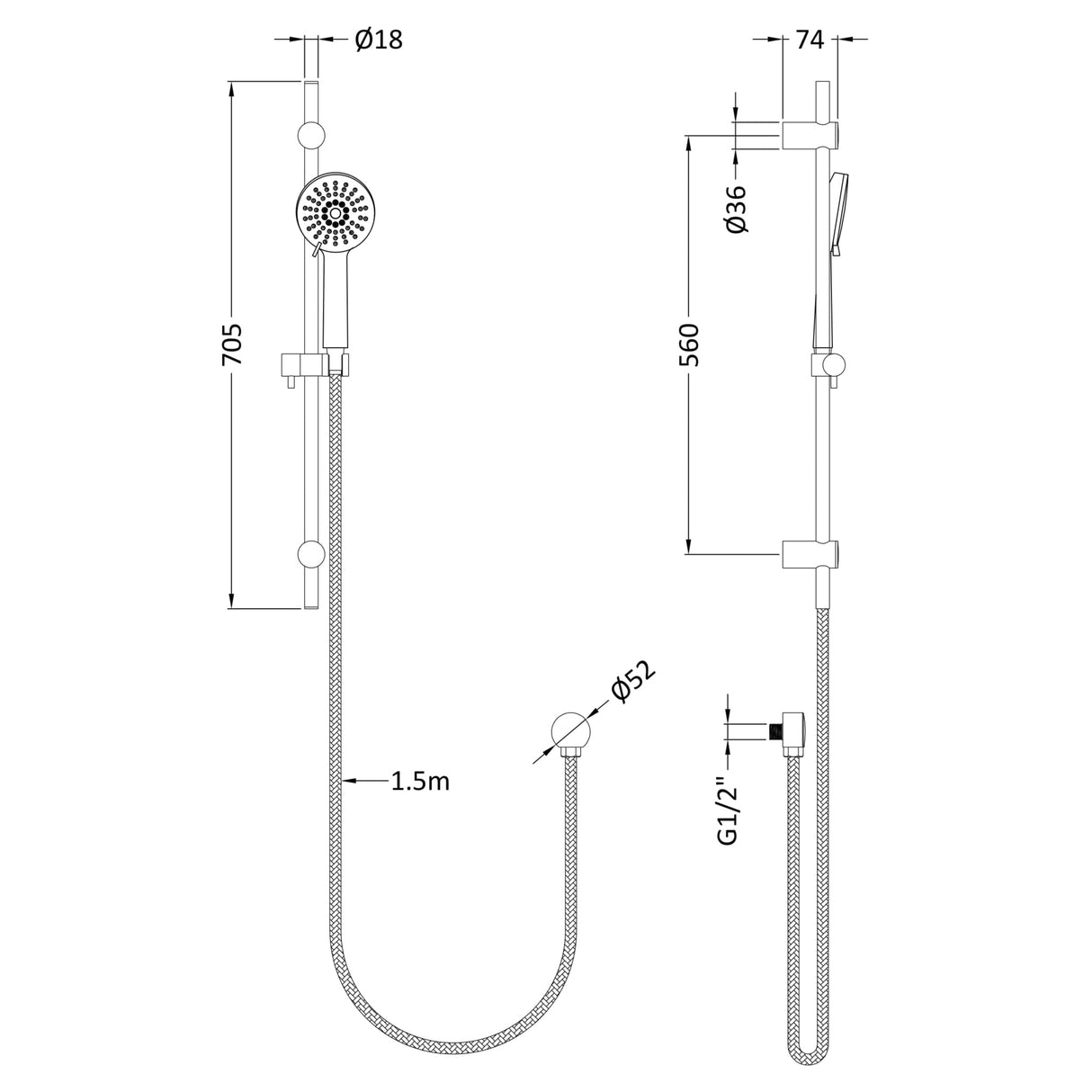 Hudson Reed Water Saving Multi-function Sliding Rail Kit & Elbow Outlet Chrome A3064 LD