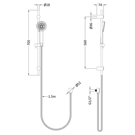 Hudson Reed Water Saving Multi-function Sliding Rail Kit & Elbow Outlet Chrome A3064 LD