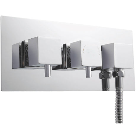 Nuie Square 2 Outlet Thermostatic Concealed Shower Valve With Diverter & Elbow Outlet Chrome A3077
