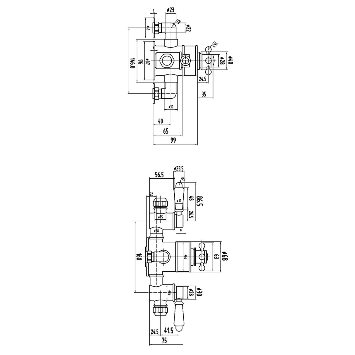 Nuie Victorian Traditional 2 Outlet Thermostatic Exposed Shower Valve Chrome A3089E LD