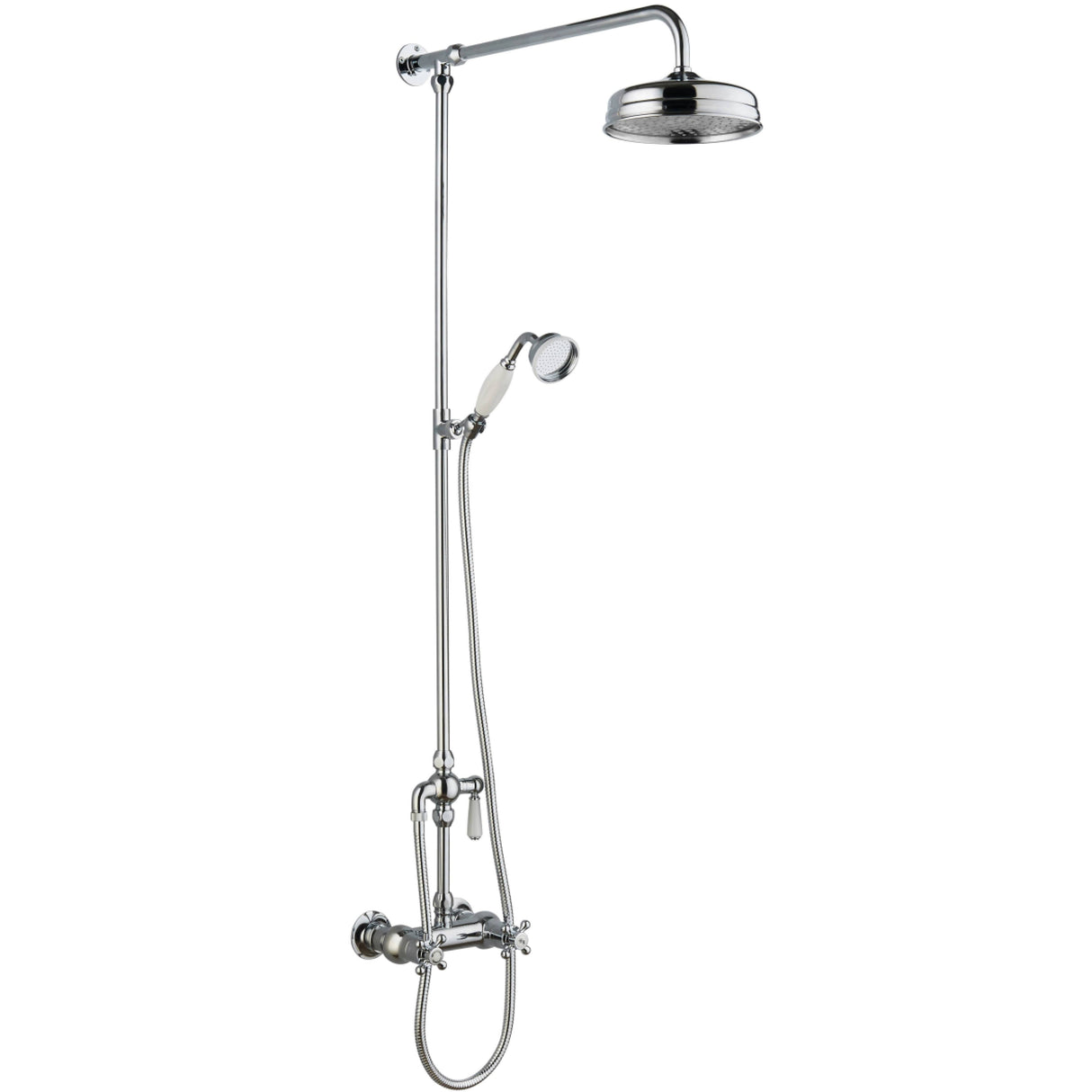 Nuie Traditional 2 Outlet Thermostatic Exposed Shower With Rigid Riser Set Chrome A3117