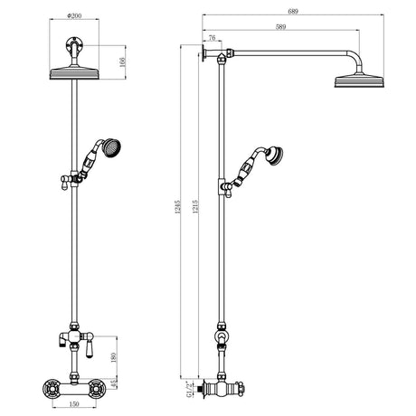 Nuie Traditional 2 Outlet Thermostatic Exposed Shower With Rigid Riser Set Chrome A3117 LD