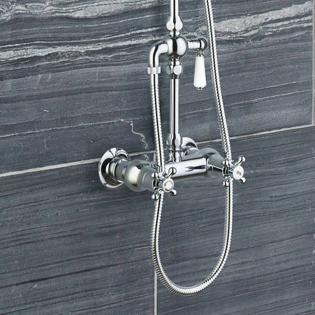 Nuie Traditional 2 Outlet Thermostatic Exposed Shower With Rigid Riser Set Chrome A3117 LS2