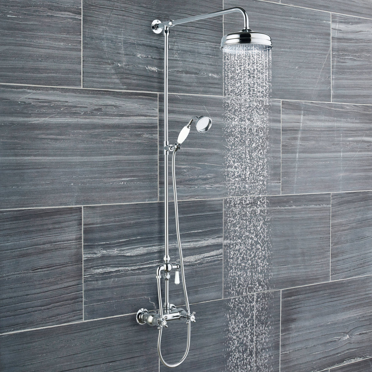 Nuie Traditional 2 Outlet Thermostatic Exposed Shower With Rigid Riser Set Chrome A3117 LS3