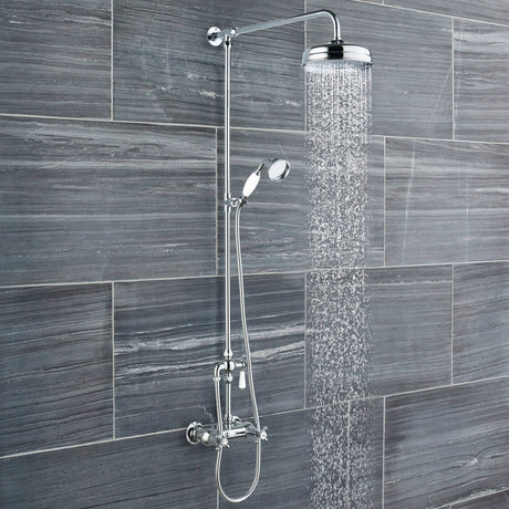 Nuie Traditional 2 Outlet Thermostatic Exposed Shower With Rigid Riser Set Chrome A3117 LS3