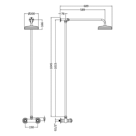 Nuie Traditional 1 Outlet Thermostatic Exposed Shower With Rigid Riser Set Chrome A3118 LD