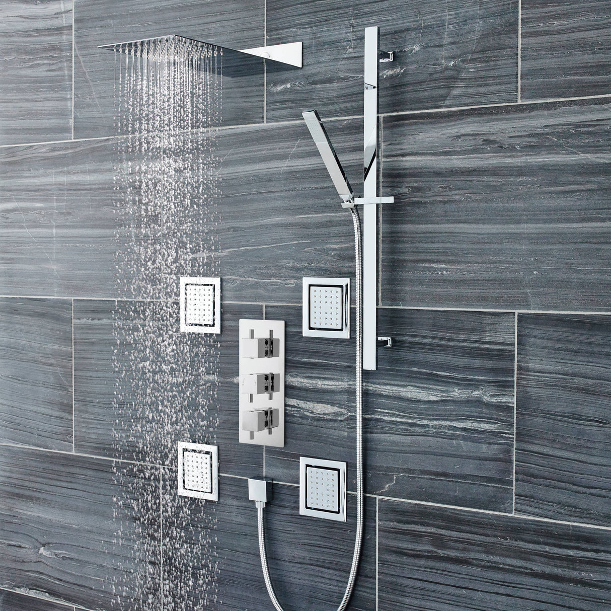Nuie Single Function Square Sliding Rail Kit & Elbow Outlet Chrome A3167