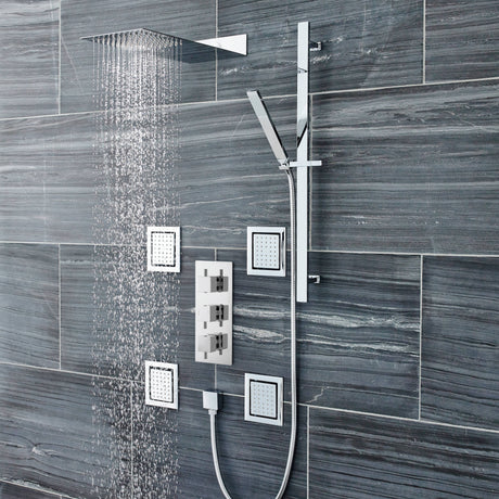 Nuie Single Function Square Sliding Rail Kit & Elbow Outlet Chrome A3167