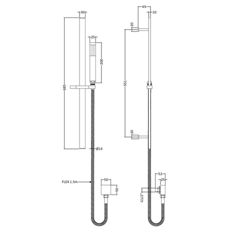 Nuie Single Function Square Sliding Rail Kit & Elbow Outlet Chrome A3167 LD