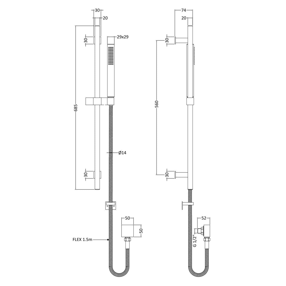 Hudson Reed Kubix Rectangular Sliding Rail Kit & Elbow Outlet Chrome A3181 LD