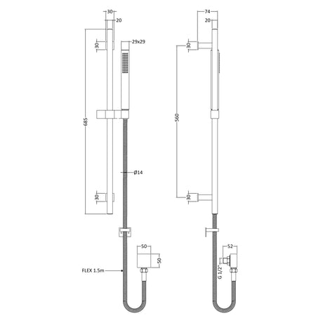 Hudson Reed Kubix Rectangular Sliding Rail Kit & Elbow Outlet Chrome A3181 LD