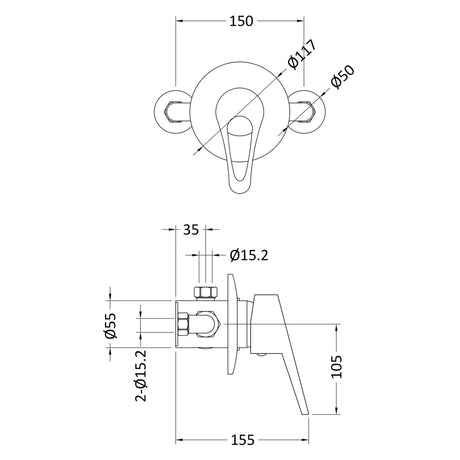 Nuie Exposed / Concealed Single Lever Manual Shower Chrome A3200 LD