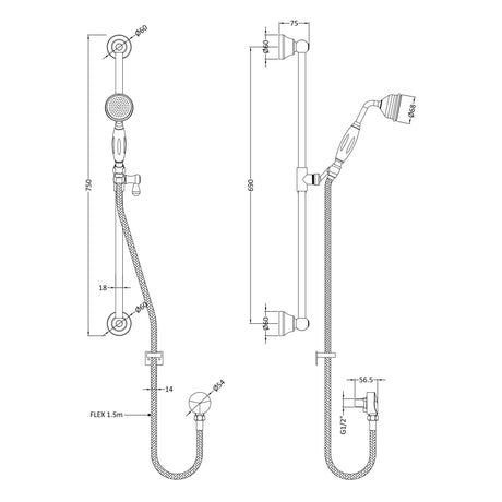 Nuie Traditional Sliding Rail Shower Set & Elbow Outlet Chrome A3211 LD