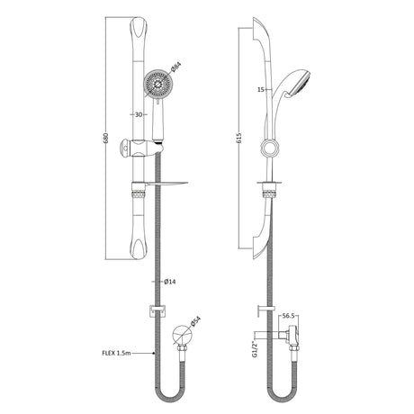Nuie Luxury Curved Sliding Rail Kit & Elbow Outlet Chrome A3273A LD