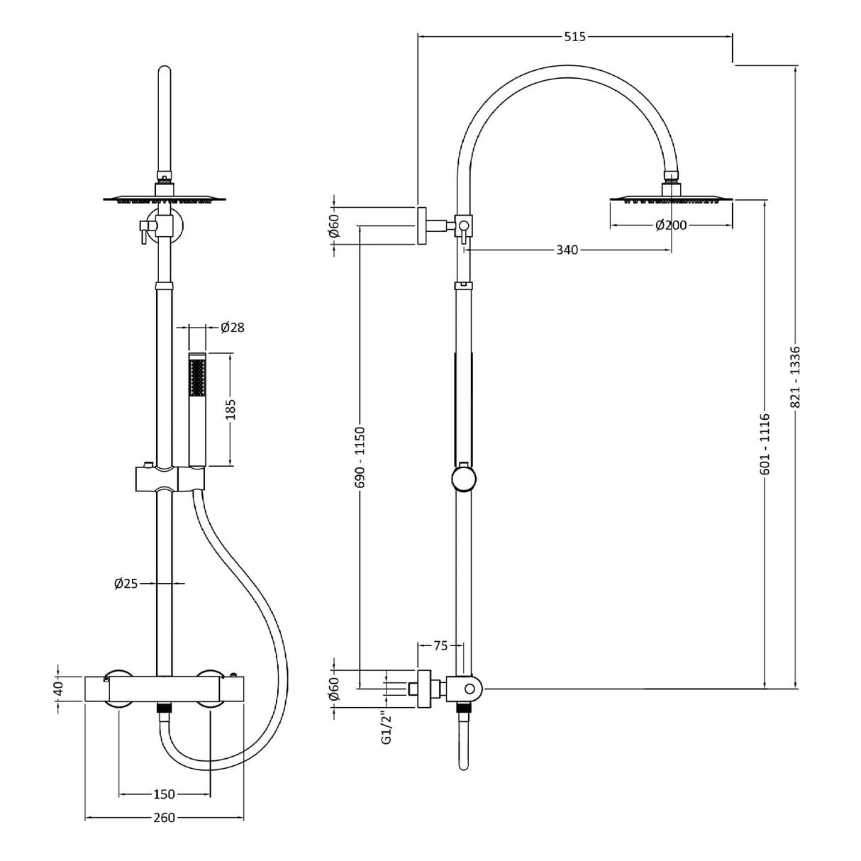 Hudson Reed Luxury Round 2 Outlet Exposed Thermostatic Shower Chrome A3530 LD