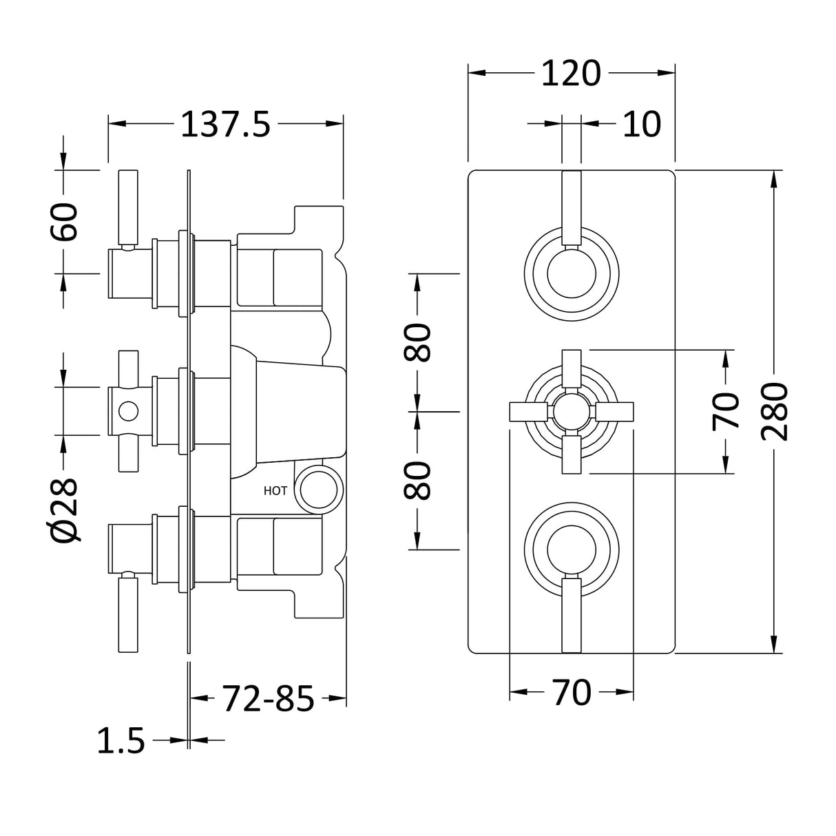 Hudson Reed Tec Pura 2 Outlet Thermostatic Concealed Shower Valve Matt Black A4003 LD