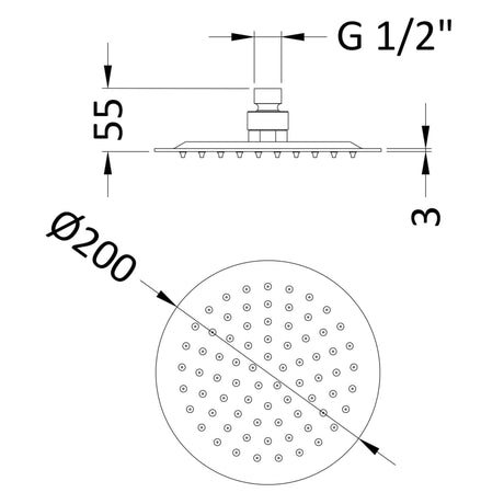 Nuie Round Stainless Steel Fixed Head Shower 200mm Matt Black A4082 LD