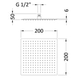 Nuie Square Stainless Steel Fixed Head Shower 200x200mm Matt Black A4088 LD