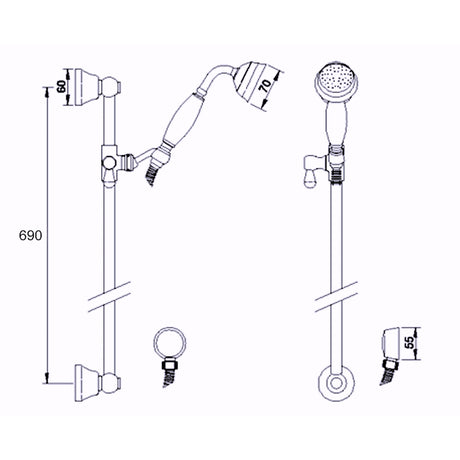 Hudson Reed Traditional Sliding Rail Shower Set & Elbow Outlet Chrome/Black A4211 LD