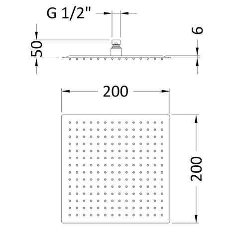 Nuie Square Stainless Steel Fixed Head Shower 200x200mm Brushed Pewter A7088 LD