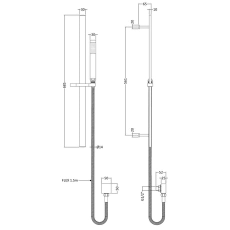 Nuie Single Function Square Sliding Rail Kit & Elbow Outlet Brushed Pewter A7167 LD