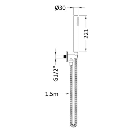 Nuie Round Elbow Outlet with Holder, Hose & Handset Brushed Pewter A7263 LD