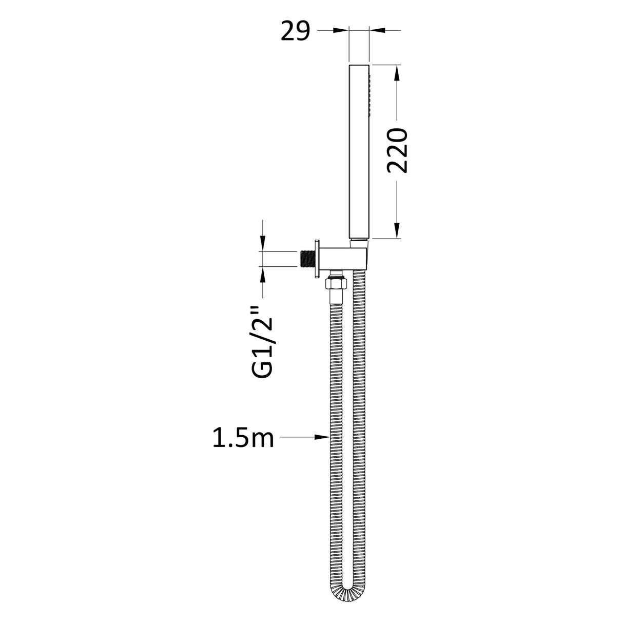 Nuie Square Elbow Outlet with Holder, Hose & Handset Brushed Pewter A7264 LD