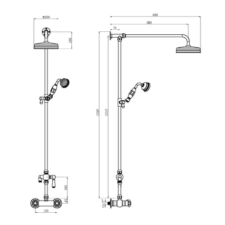 Hudson Reed 2 Outlet Thermostatic Exposed Shower With Rigid Riser Set Brushed Brass A8117 LD