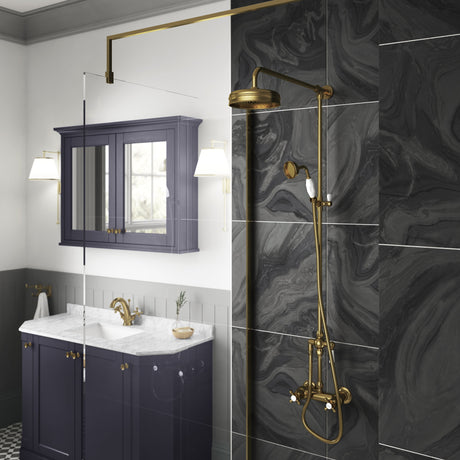 Hudson Reed 2 Outlet Thermostatic Exposed Shower With Rigid Riser Set Brushed Brass A8117 LS