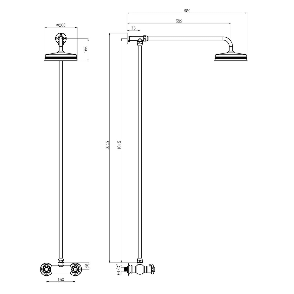 Hudson Reed 1 Outlet Thermostatic Exposed Shower With Rigid Riser Set Brushed Brass A8118 LD