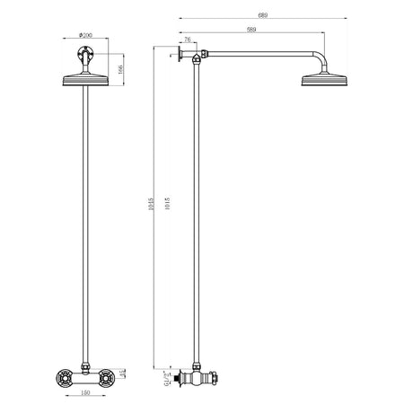 Hudson Reed 1 Outlet Thermostatic Exposed Shower With Rigid Riser Set Brushed Brass A8118 LD