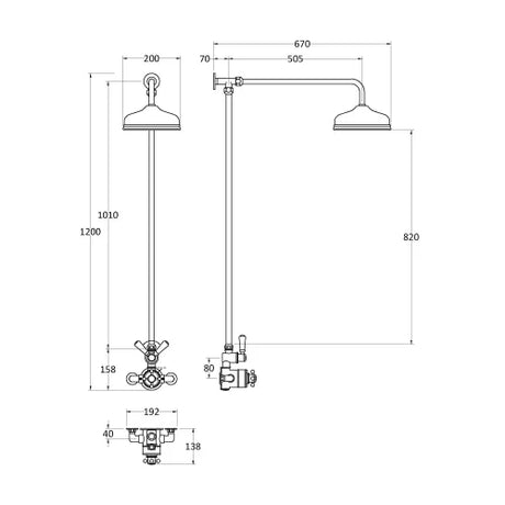Hudson Reed 1 Outlet Thermostatic Dual Exposed Shower With Rigid Riser Set Brushed Brass A8120 LD