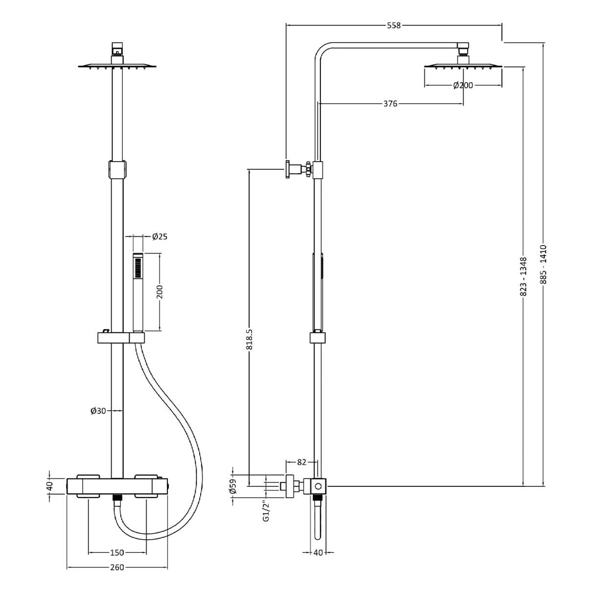 Hudson Reed Luxury Square 2 Outlet Exposed Thermostatic Shower Chrome A3531 LD