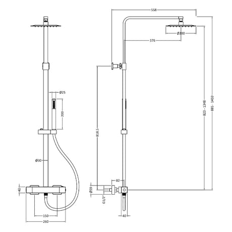 Hudson Reed Luxury Square 2 Outlet Exposed Thermostatic Shower Chrome A3531 LD