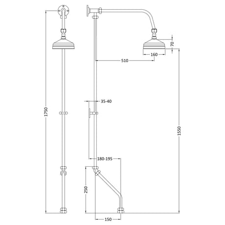 Nuie Traditional Rigid Riser Set For Bath Shower Mixer Chrome AK305 LD