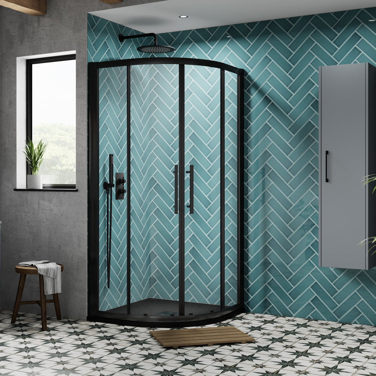 Hudson Reed Apex Quadrant Shower Enclosure Matt Black, 8mm Glass M900QBP-E8 LS