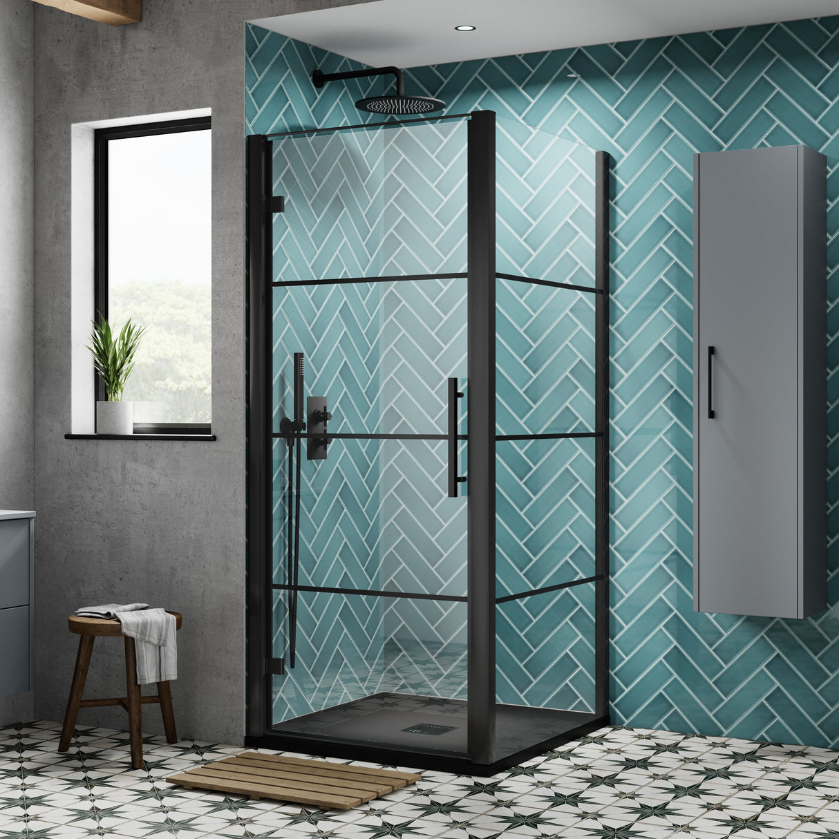 Hudson Reed Apex Hinged Shower Door Matt Black, 8mm Glass ADHD80-E8 LS2