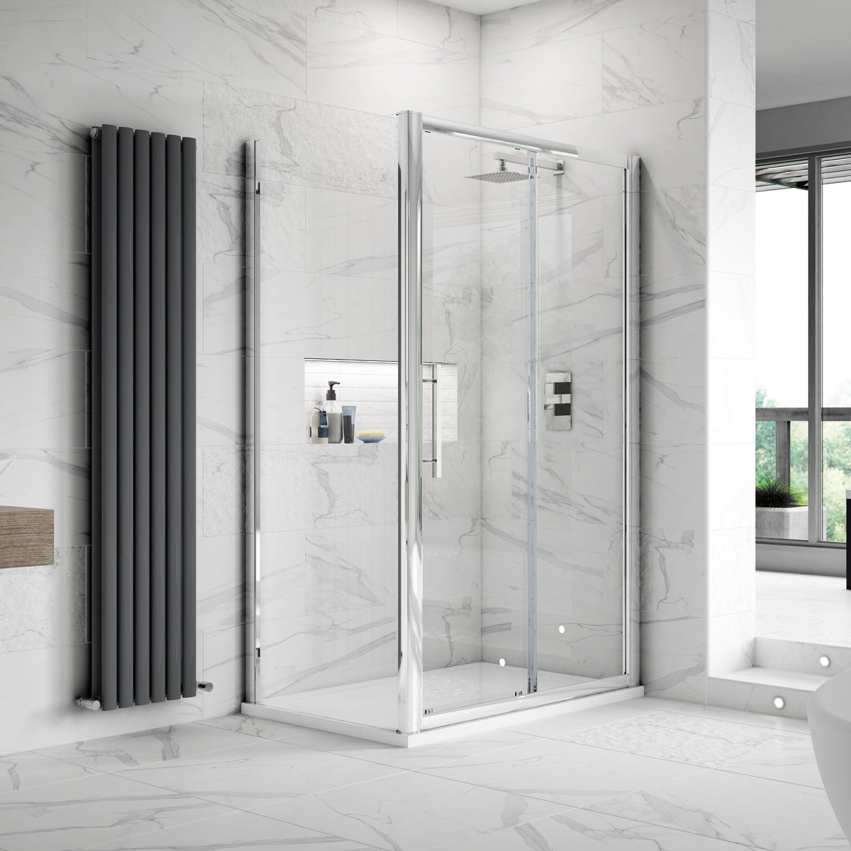 Hudson Reed Apex Sliding Shower Door Chrome, 8mm Glass M1000SS-E8 LS2
