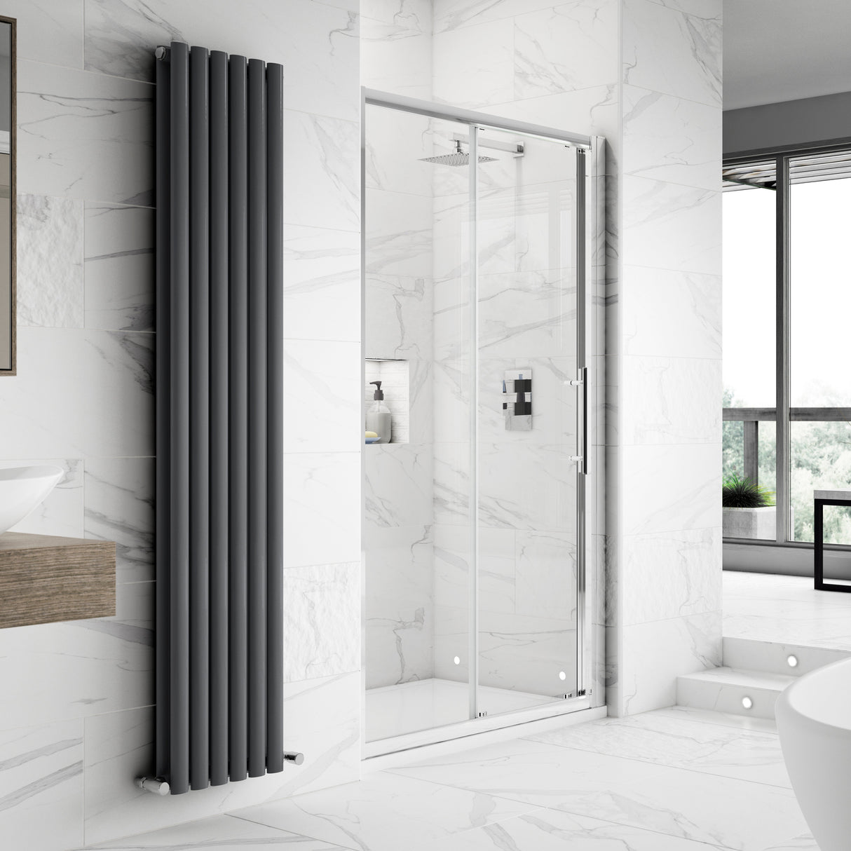 Hudson Reed Apex Sliding Shower Door Chrome, 8mm Glass M1000SS-E8 LS1