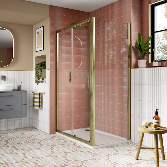 Nuie Lucie Shower Side Panel Brushed Brass, 8mm Glass AQFSP80NBB-E8 LS