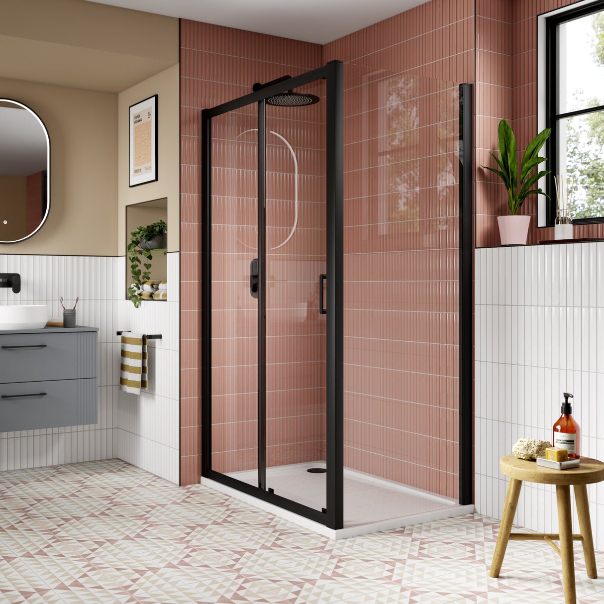 Nuie Lucie Shower Side Panel Matt Black, 8mm Glass AQFSP80NBP-E8 LS