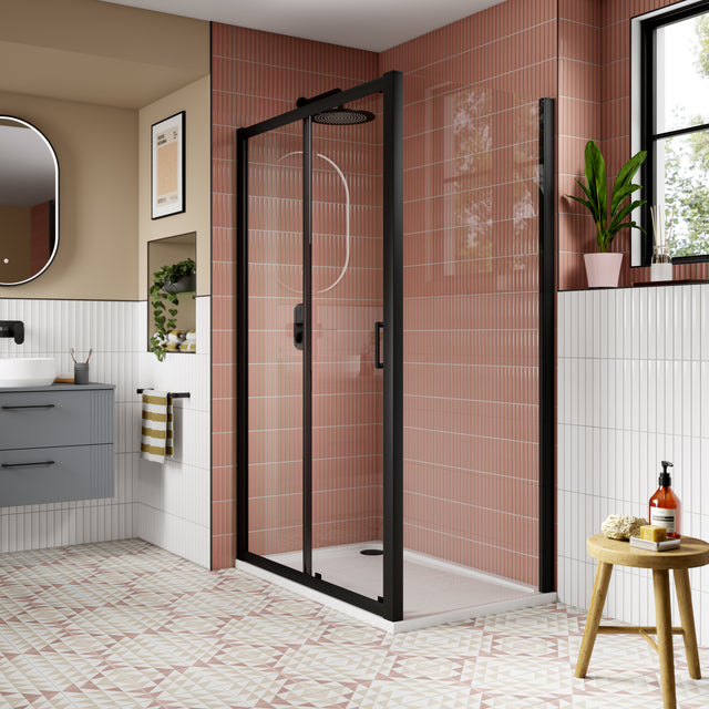 Nuie Lucie Shower Side Panel Matt Black, 8mm Glass AQFSP80NBP-E8 LS