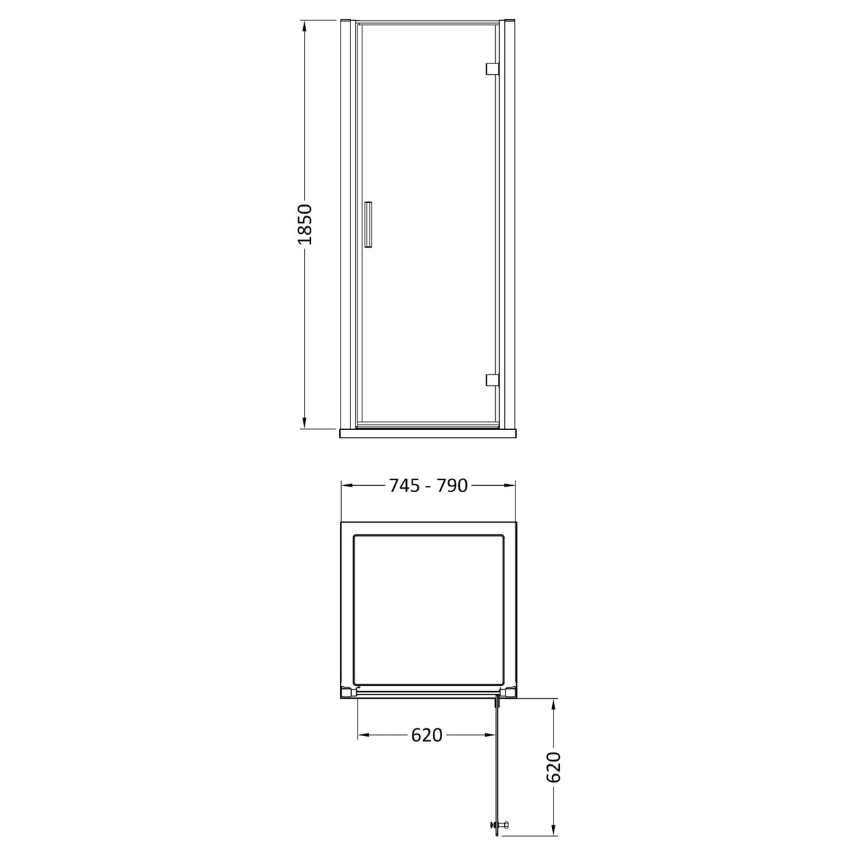 Hudson Reed Pacific Hinged Shower Door Chrome, 6mm Glass AQHD80 LD