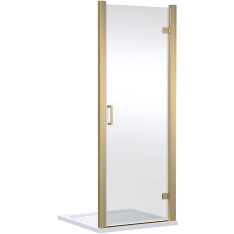Nuie Lucie Hinged Shower Door Brushed Brass, 8mm Glass AQHD80NBB-E8